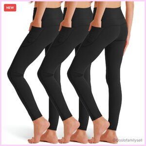 3 Pack Girls' Leggings with Pockets Athletic Yoga Pants for Kids Activewear